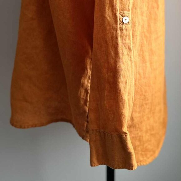 Sigrid Olsen Pumpkin Orange Pure Linen Button-Front Shirt w/ Sleeve Tabs – US M - Picture 7 of 15